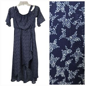 My Michelle Girls Navy Blue Patterened Wrap Dress Casual or Dressy Maxi Long